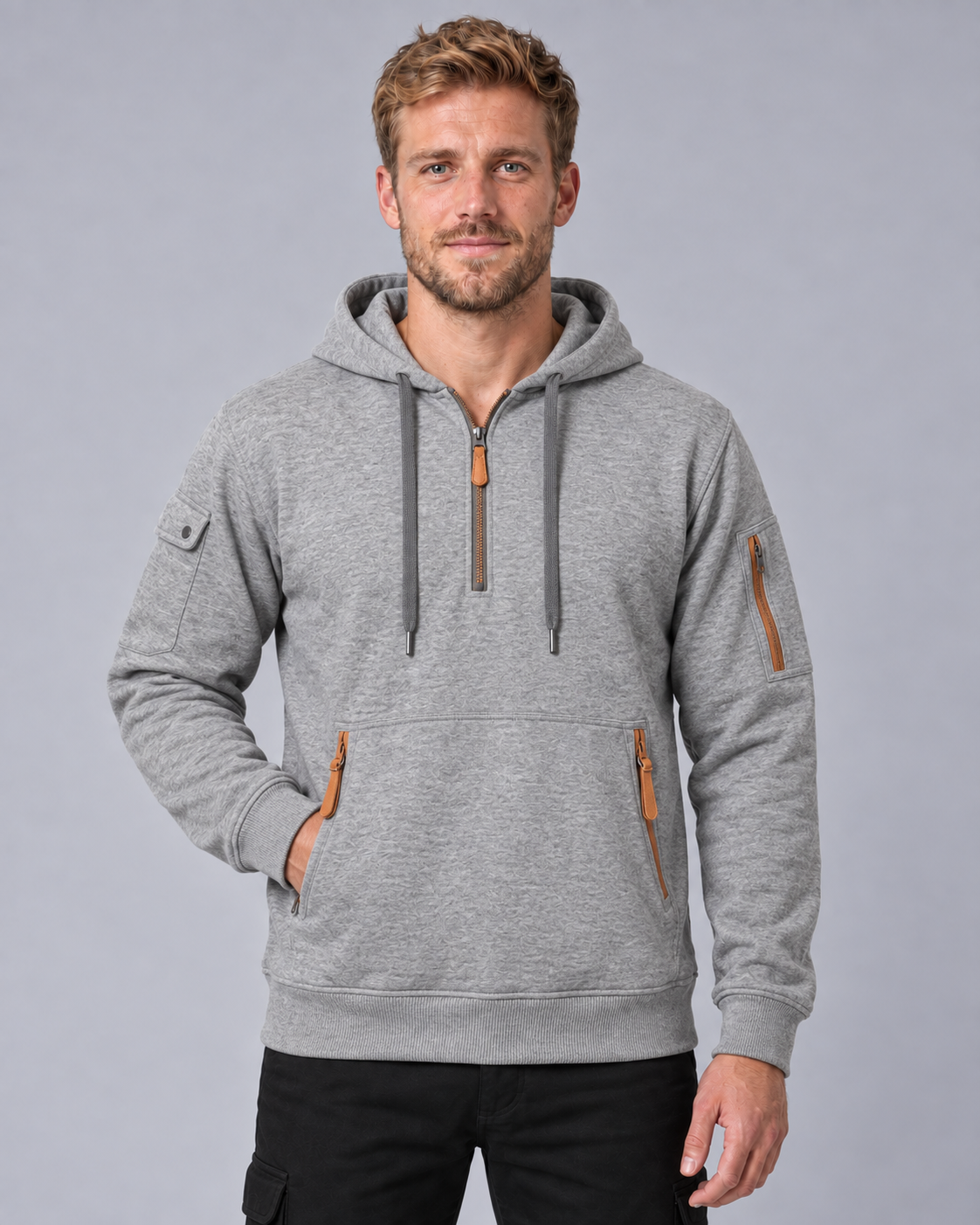 Men's Tactical Quarter Zip Hoodie with Multi Pockets