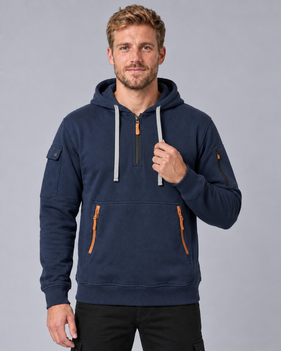 Men's Tactical Quarter Zip Hoodie with Multi Pockets