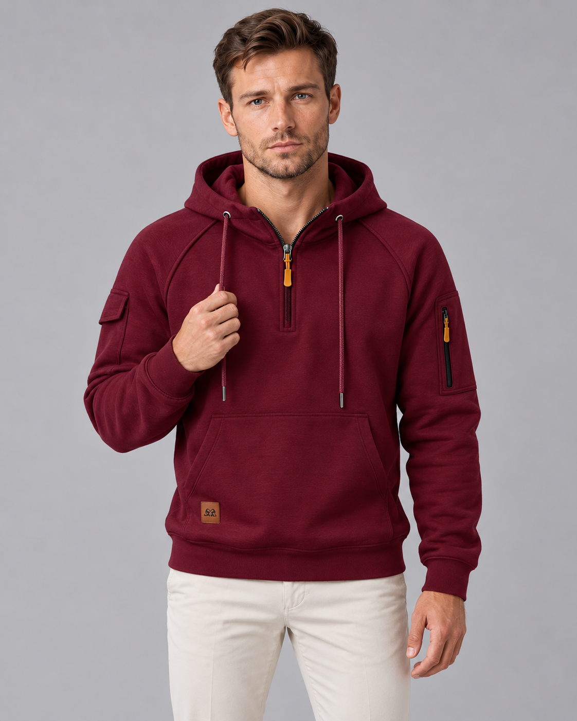 Men's Quarter-Zip Hoodie with Utility Kangaroo Pocket