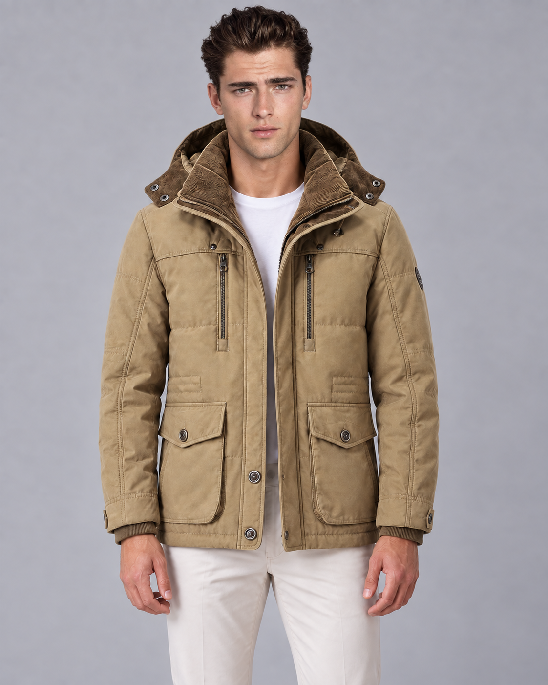 Men's Hooded Parka Jacket with Corduroy Collar | Winter Coat for Cold Weather