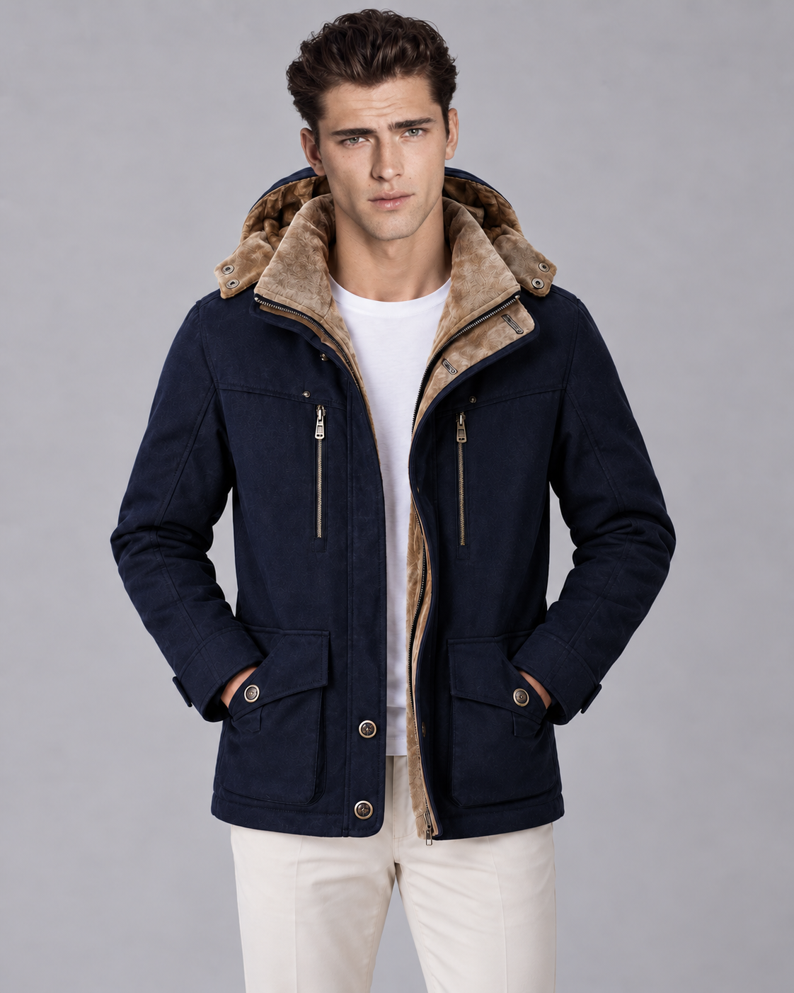 Men's Hooded Parka Jacket with Corduroy Collar | Winter Coat for Cold Weather