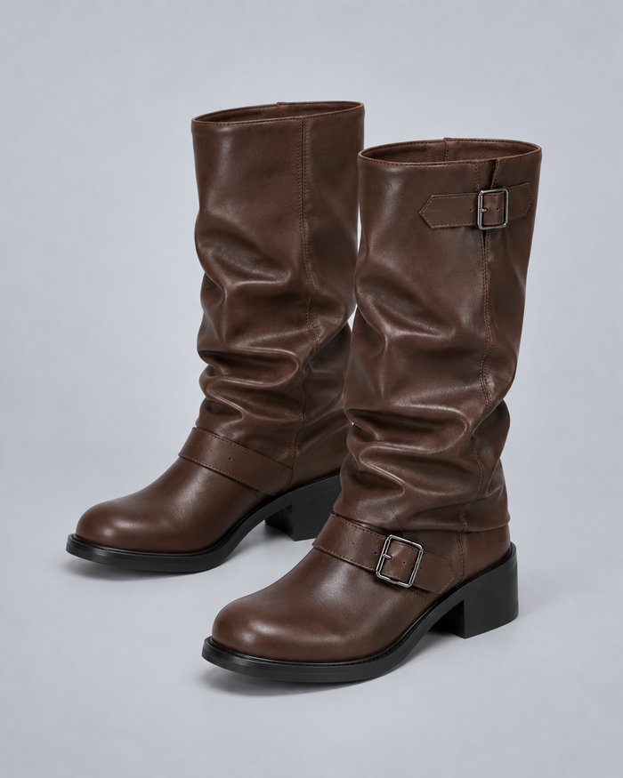 Women's Biker Buckle Knee-High Boots