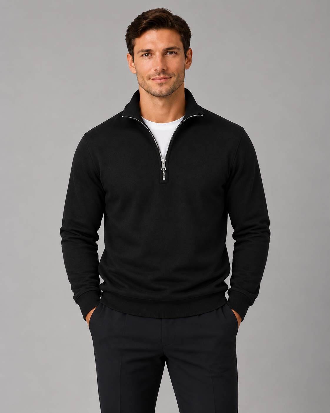 Men's High Neck Half-Zip Sweatshirt | Smart Casual Pullover