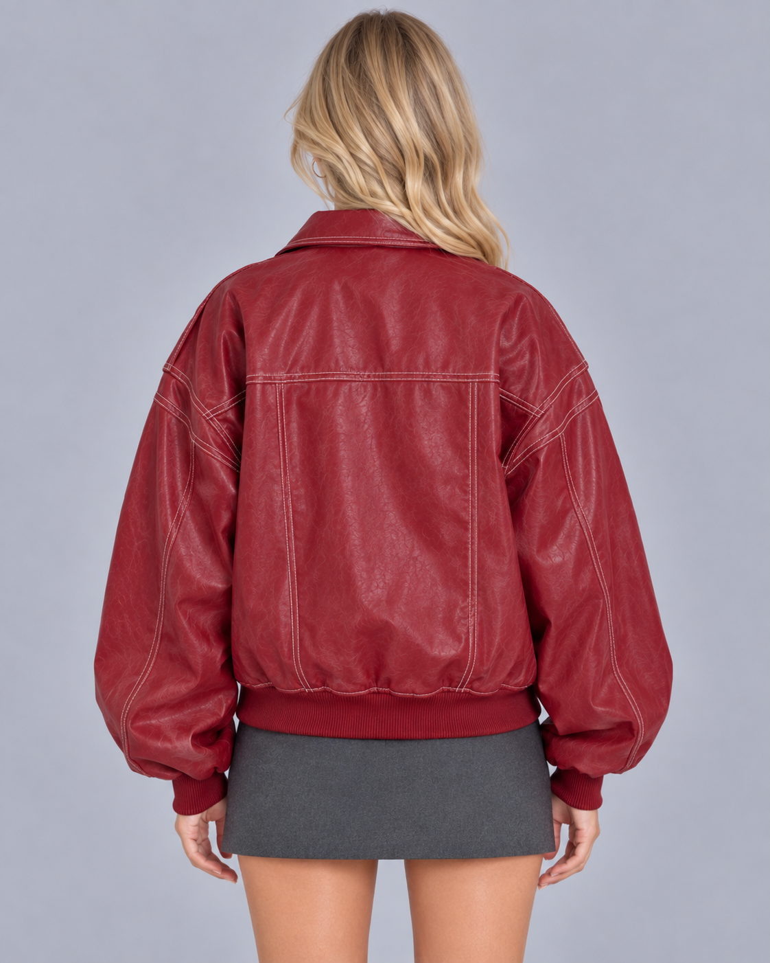 Women's Contrast Stitch Bomber Jacket with Oversized Fit