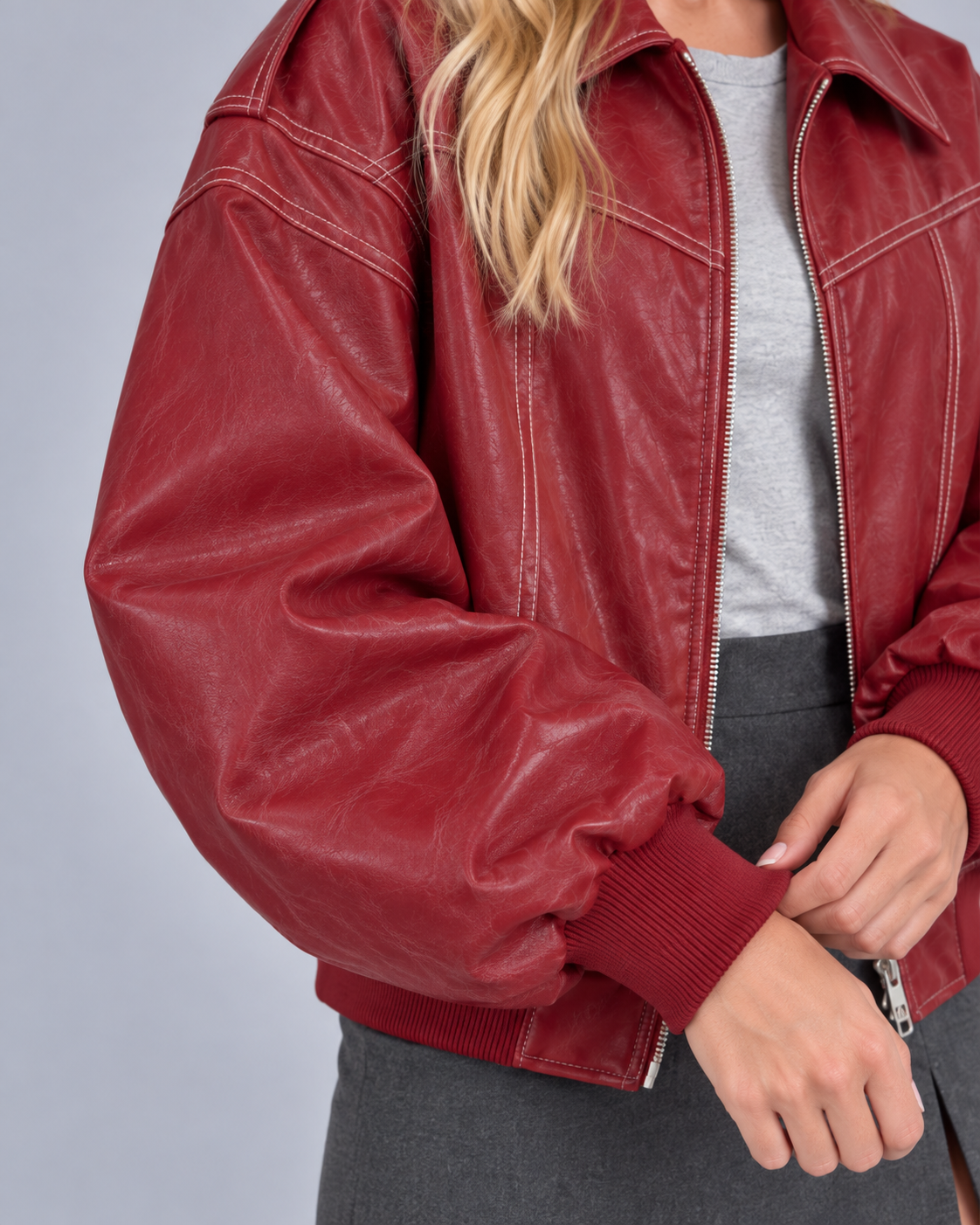 Women's Contrast Stitch Bomber Jacket with Oversized Fit