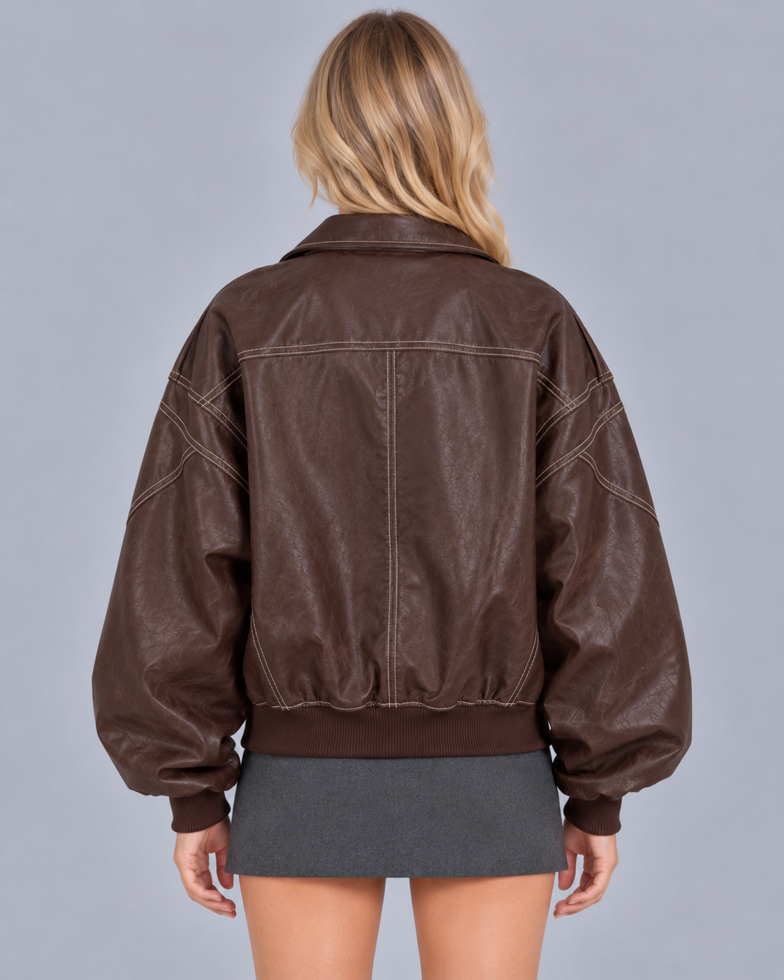 Women's Contrast Stitch Bomber Jacket with Oversized Fit
