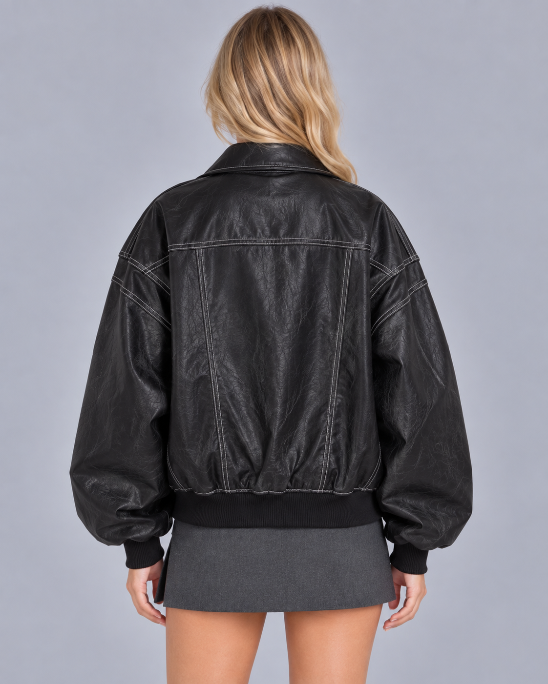 Women's Contrast Stitch Bomber Jacket with Oversized Fit