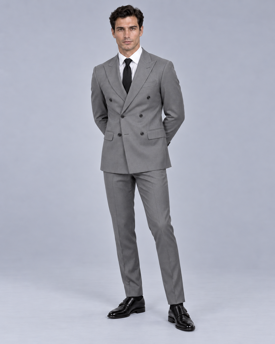 Men's Two-Piece Suit Set with Double-Breasted Peaked Lapel Fit
