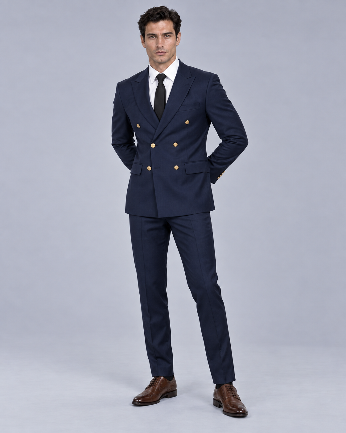Men's Two-Piece Suit Set with Double-Breasted Peaked Lapel Fit