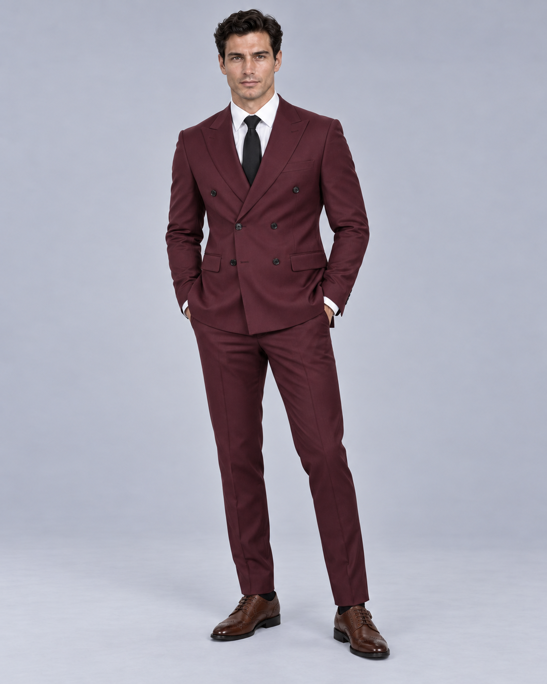 Men's Two-Piece Suit Set with Double-Breasted Peaked Lapel Fit
