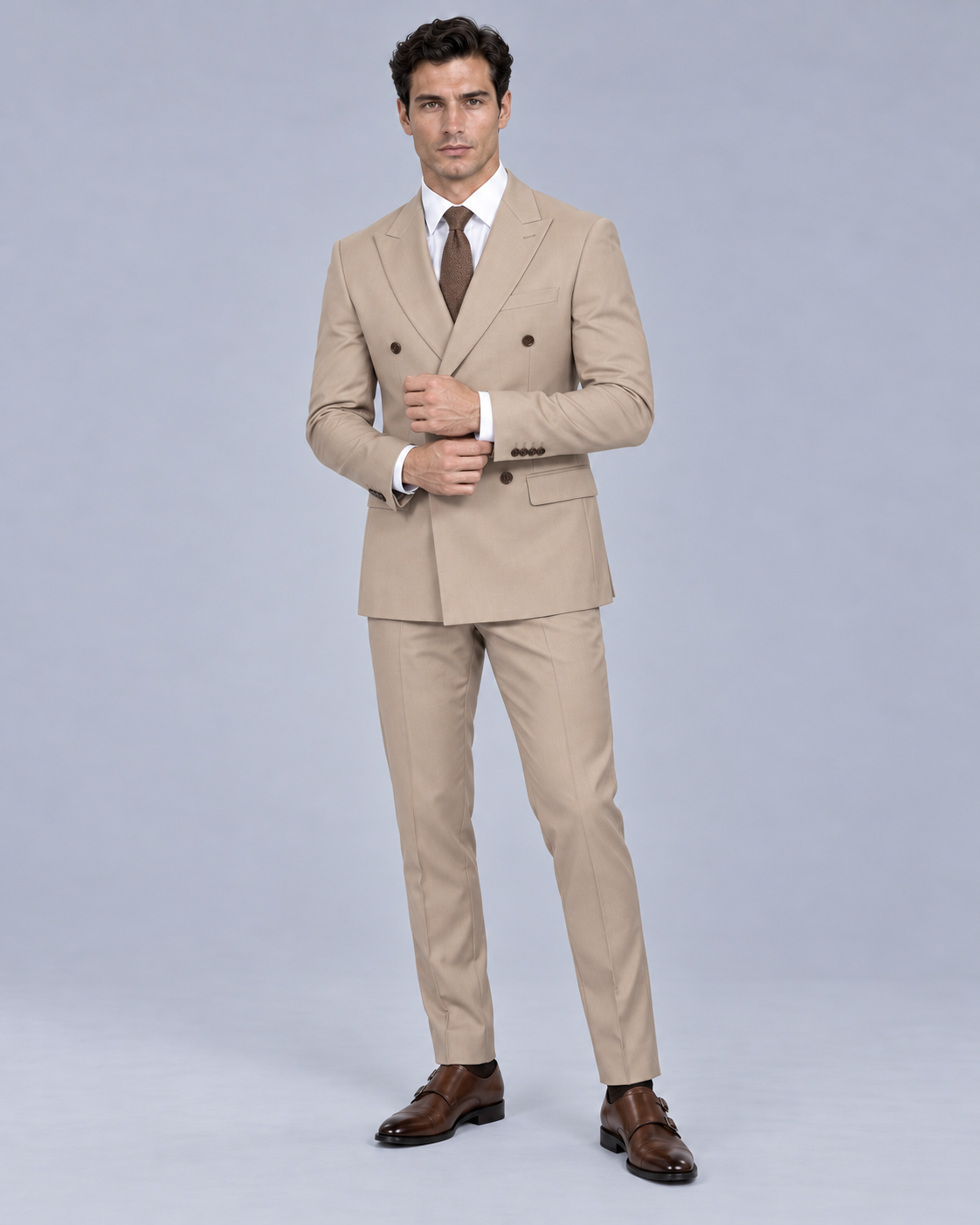 Men's Two-Piece Suit Set with Double-Breasted Peaked Lapel Fit