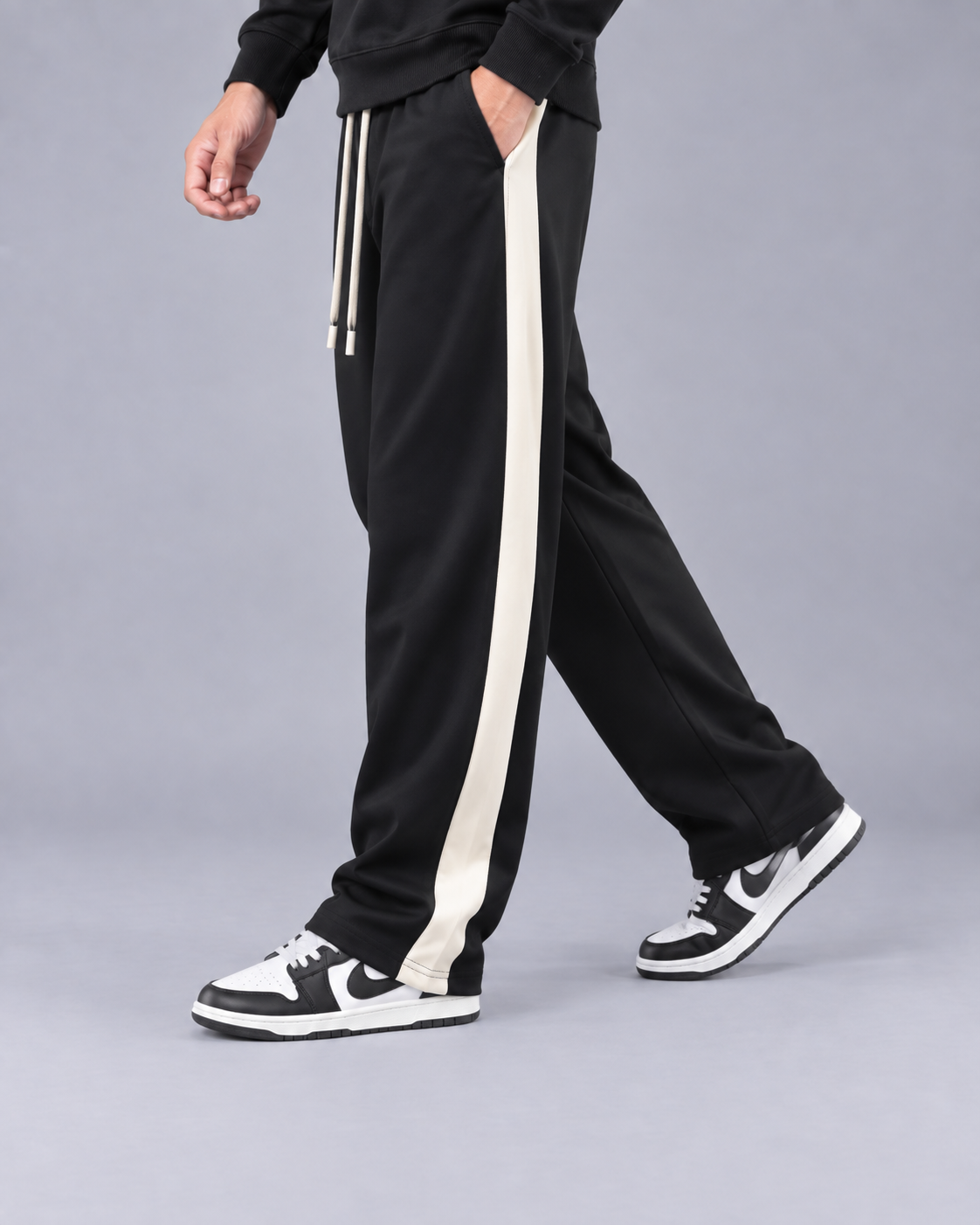 Men's Color Block Wide Trousers - Relaxed Fit Casual Pants