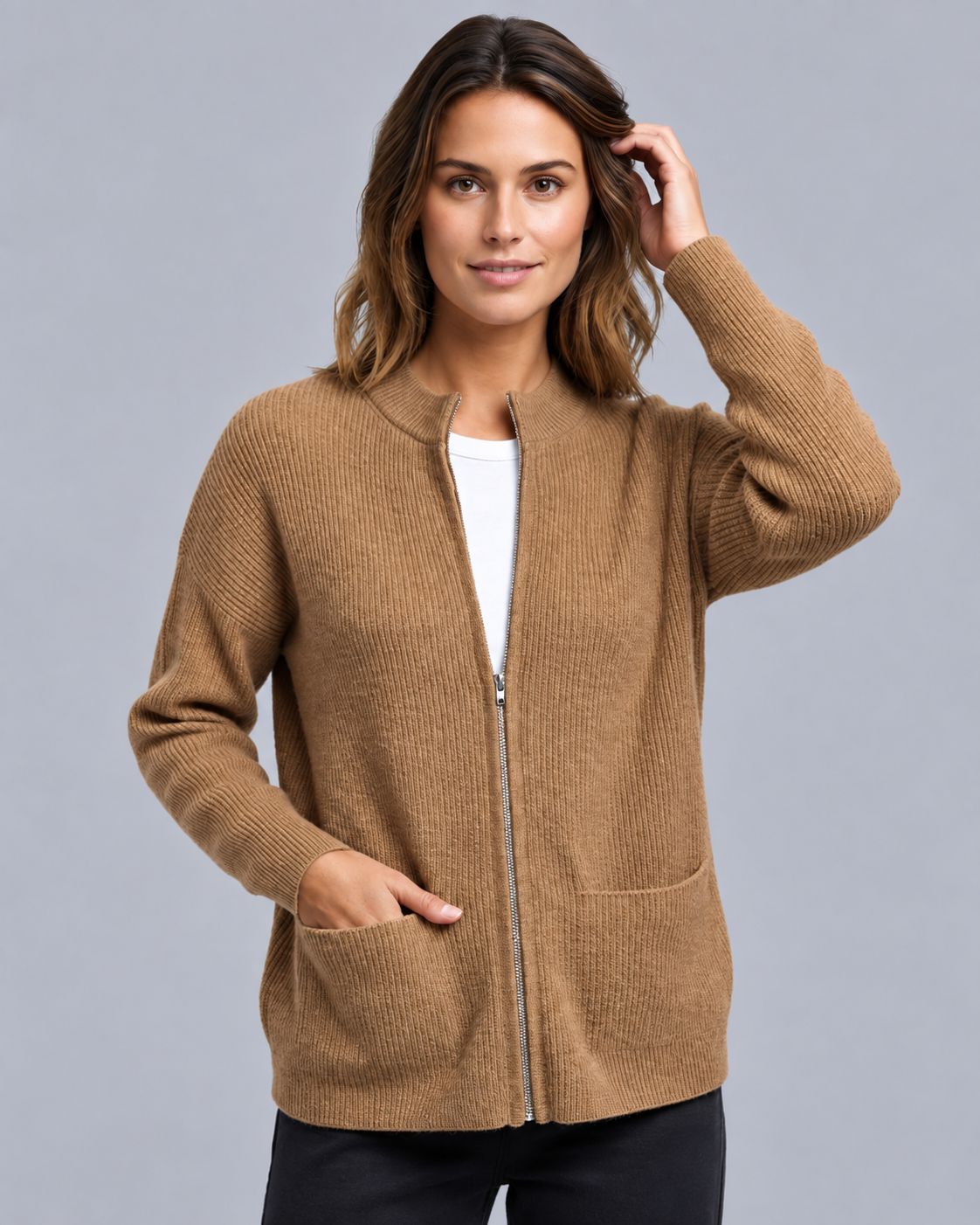 Women's Soft Cotton Knitted Cardigan with Double Pockets