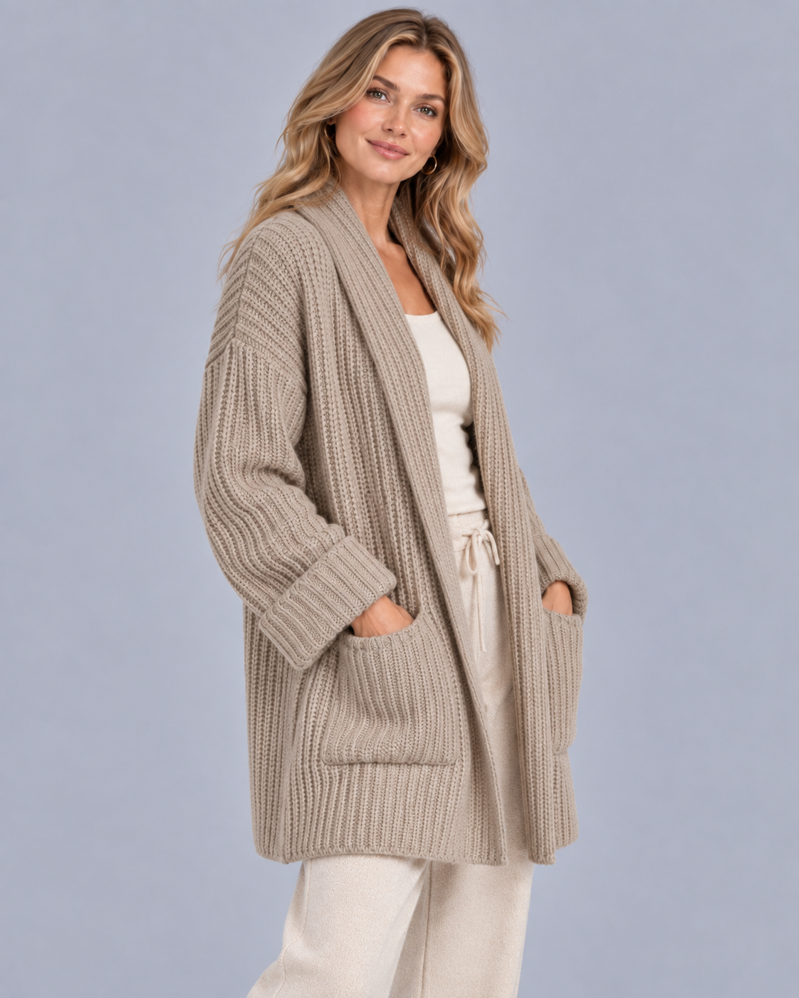 Women's Chunky Ribbed Knit Cardigan | Longline Oversized fit