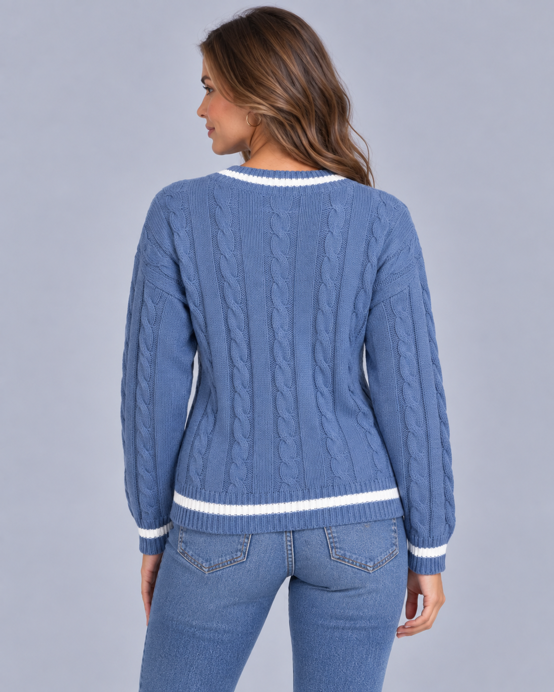 Women's Soft Cable Knit Jumper | V-Neck Pullover Sweater