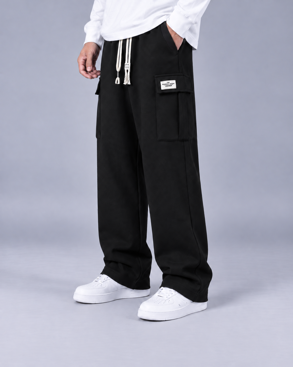 Men's Cotton Cargo Trousers | Wide-Leg Pants Joggers with Drawstrings