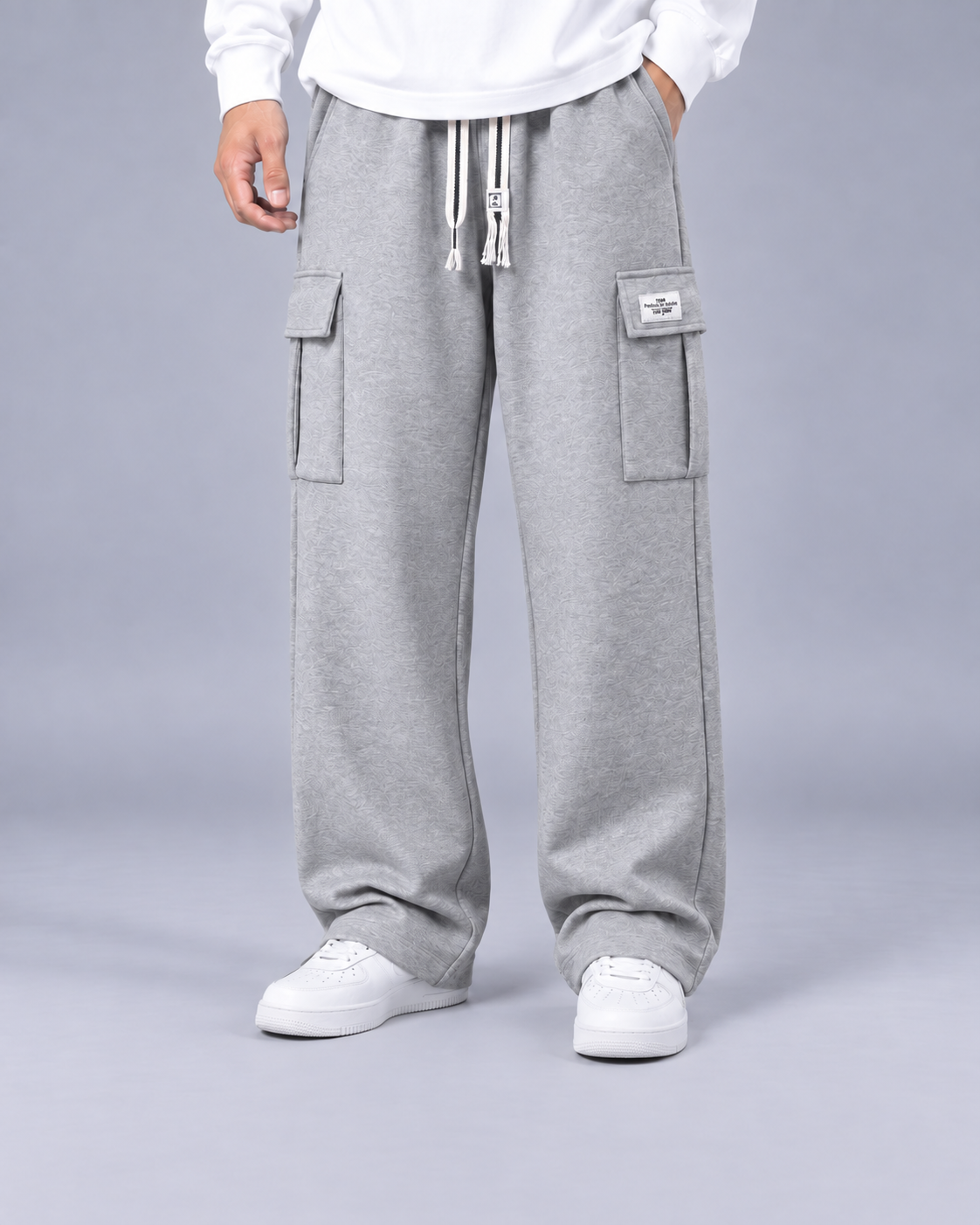 Men's Cotton Cargo Trousers | Wide-Leg Pants Joggers with Drawstrings