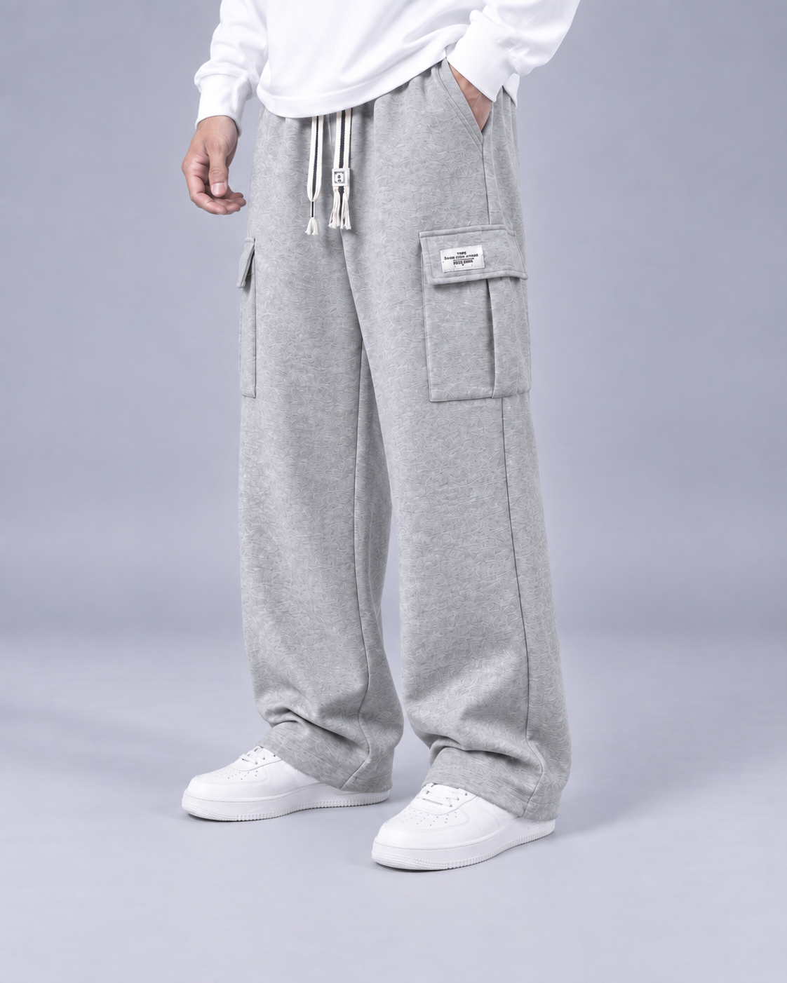Men's Cotton Cargo Trousers | Wide-Leg Pants Joggers with Drawstrings