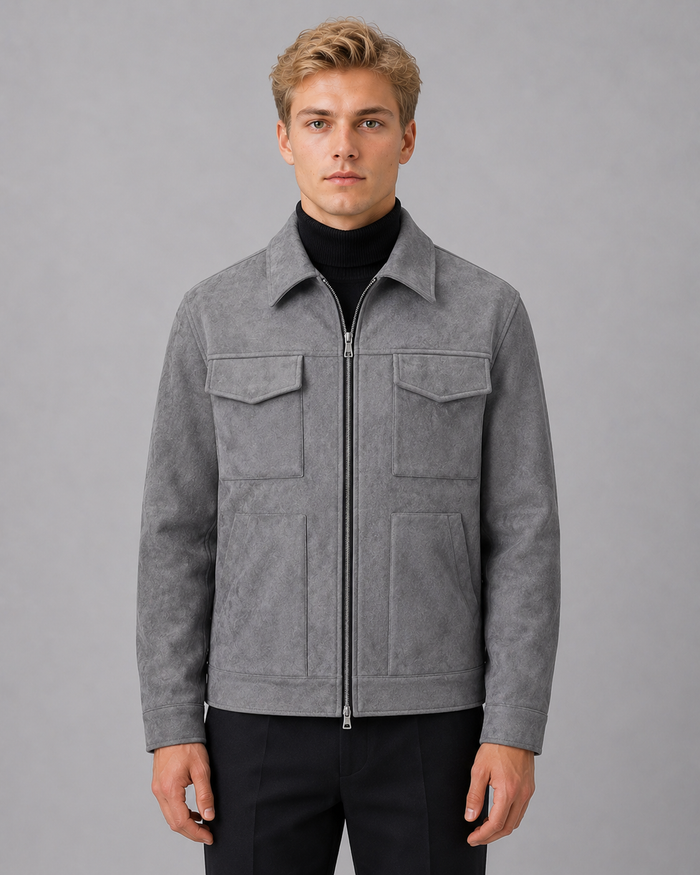 Men's Suede Jacket with Relaxed Fit