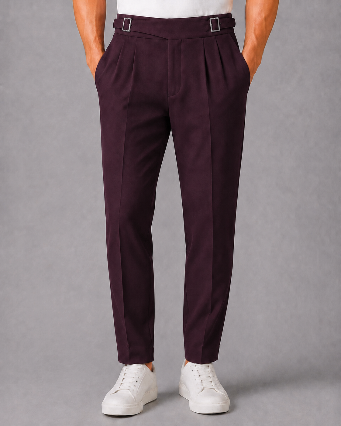 Men's High-Waisted Pleated Gurkha Trousers with Slim Fit