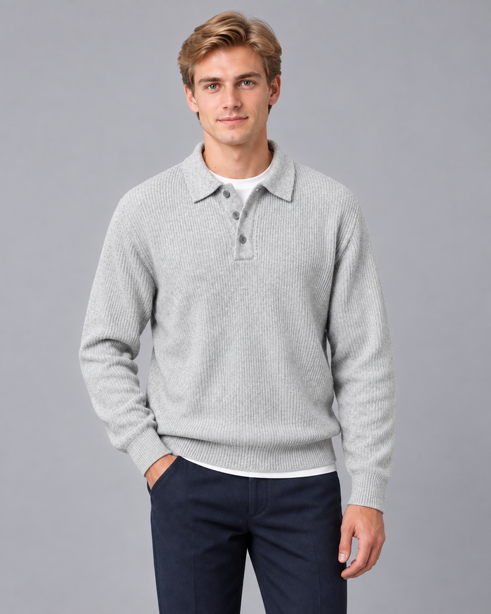 Men's Lightweight Knit Polo Jumper | Classic Collared Sweater with Buttons