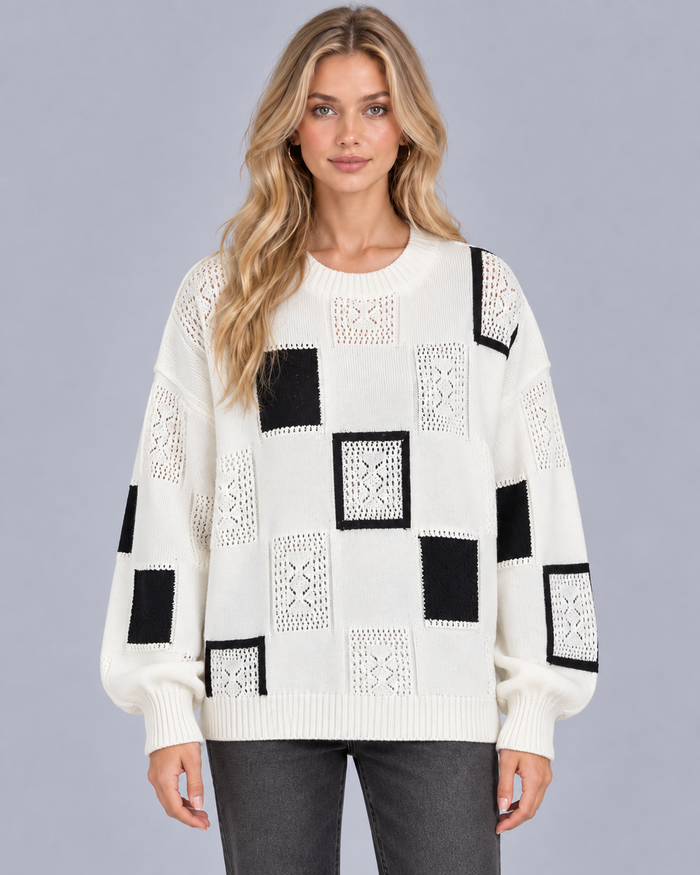 Women's Soft Knit Printed Jumper | Crewneck Sweater with Oversized Fit