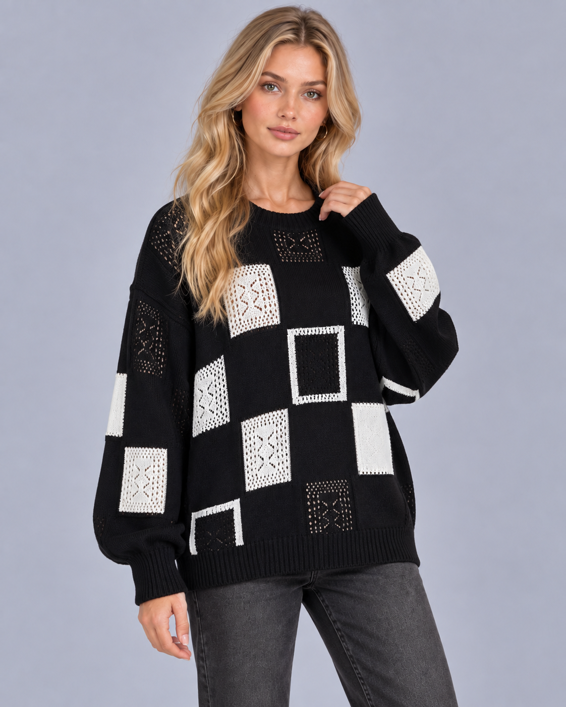 Women's Soft Knit Printed Jumper | Crewneck Sweater with Oversized Fit