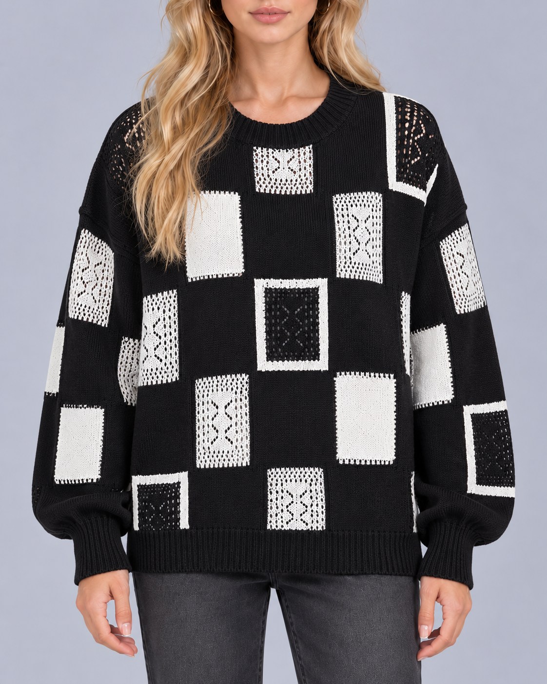 Women's Soft Knit Printed Jumper | Crewneck Sweater with Oversized Fit