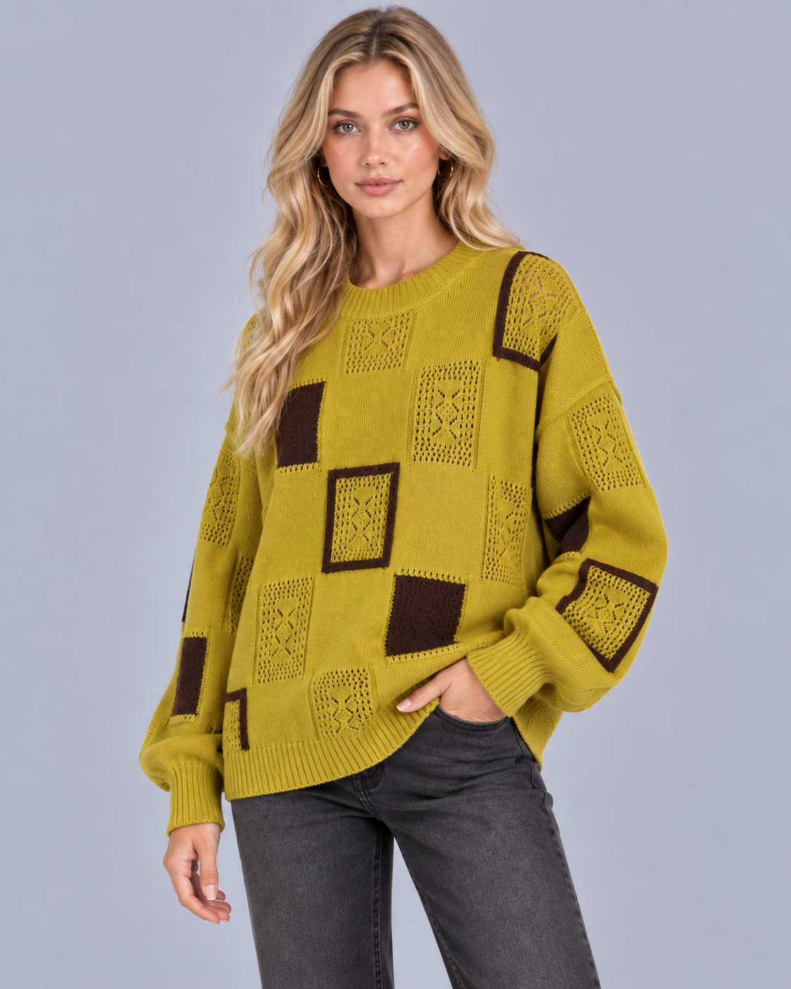 Women's Soft Knit Printed Jumper | Crewneck Sweater with Oversized Fit
