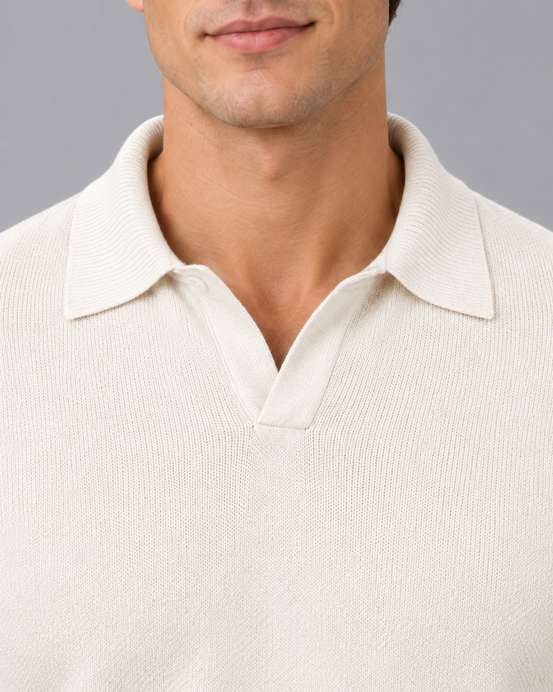 Men's Fine Knit Polo Sweater with Soft Open Johnny Collar