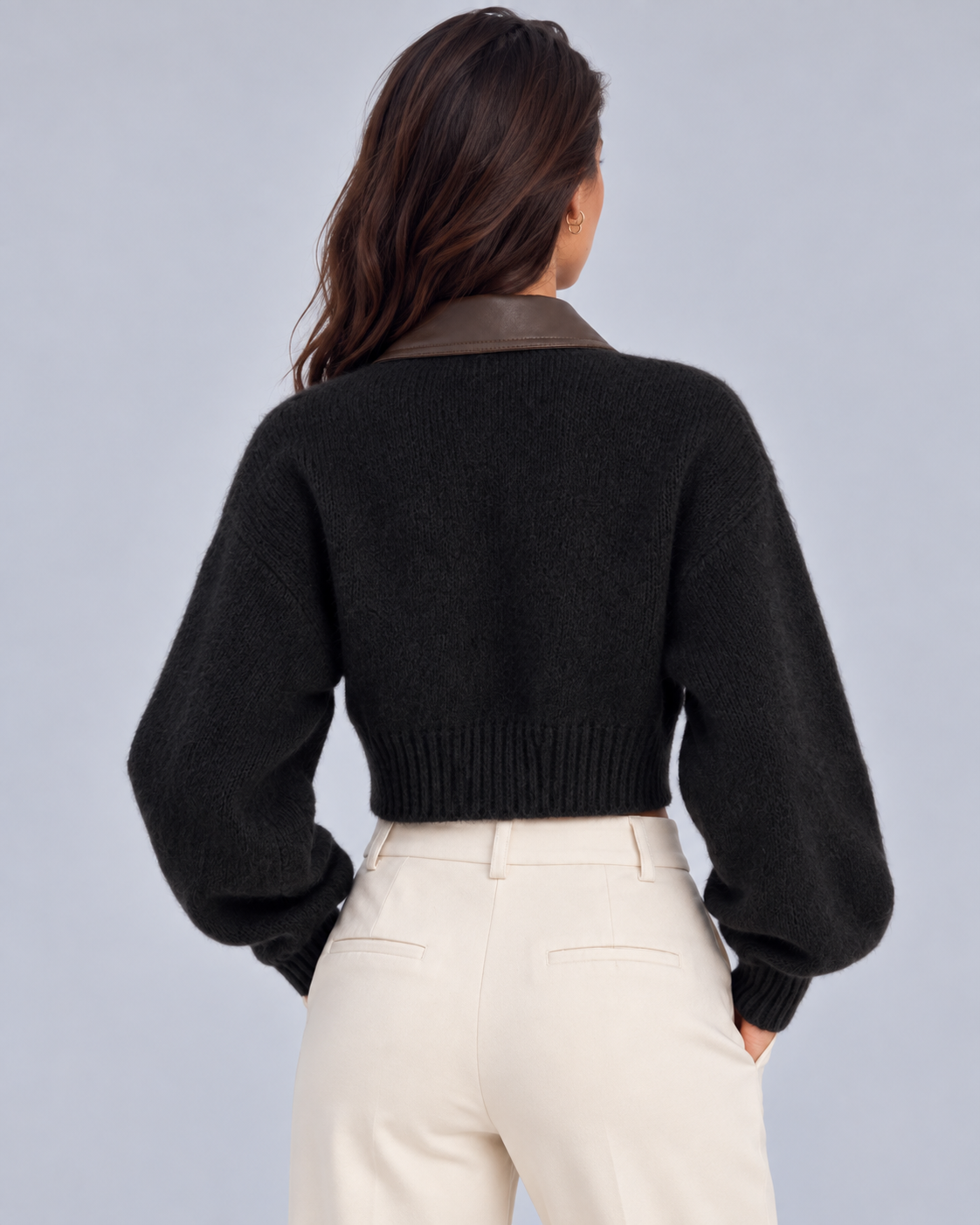 Women's Fuzzy Knit Cropped Cardigan | Zip-Up Layering Sweater