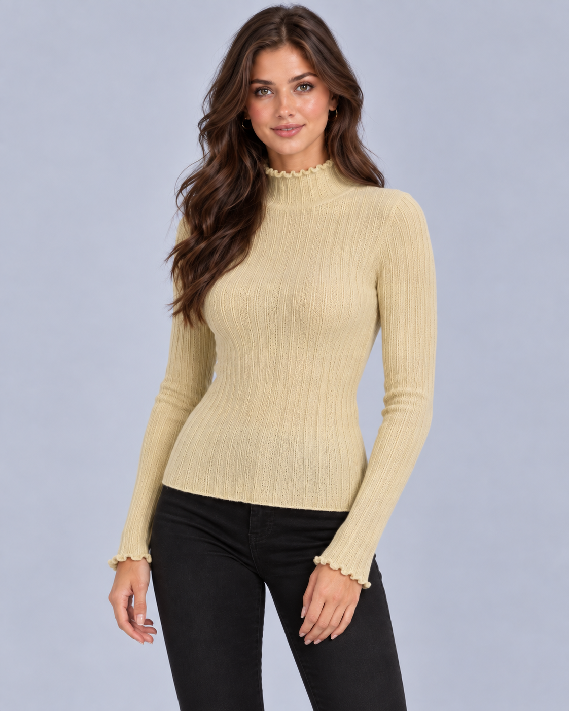 Women's Soft Ribbed Knit Sweater | Cozy Mock Neck Relaxed Fit Top