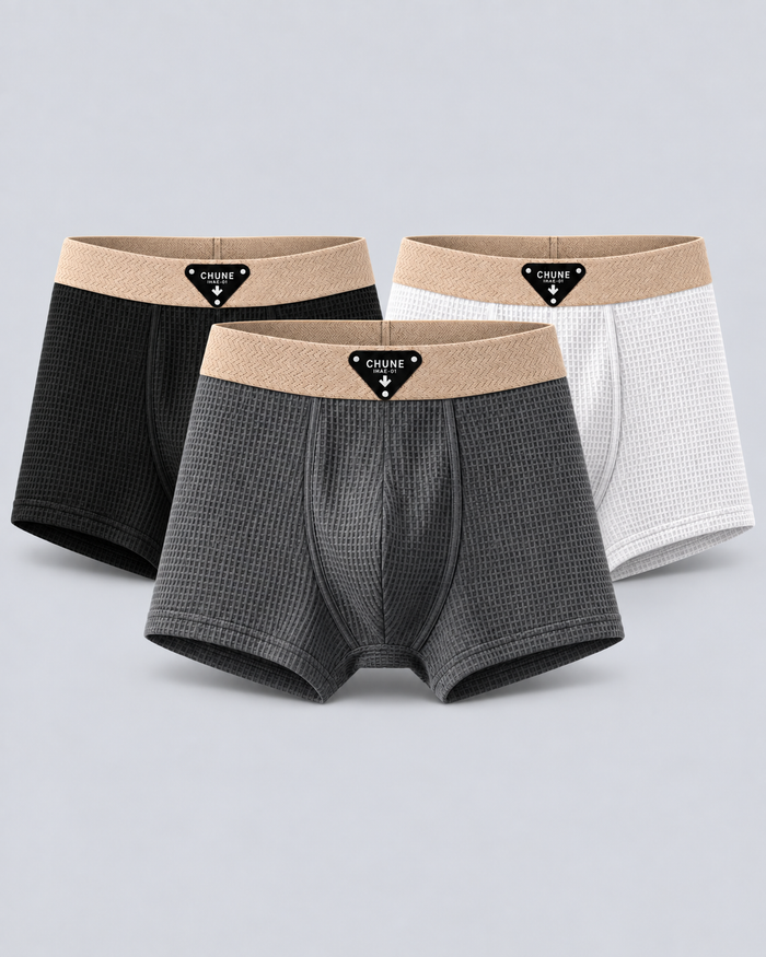 Men's Waffle Cotton Knit Boxer Briefs | Comfortable 4-Way Stretch Fit