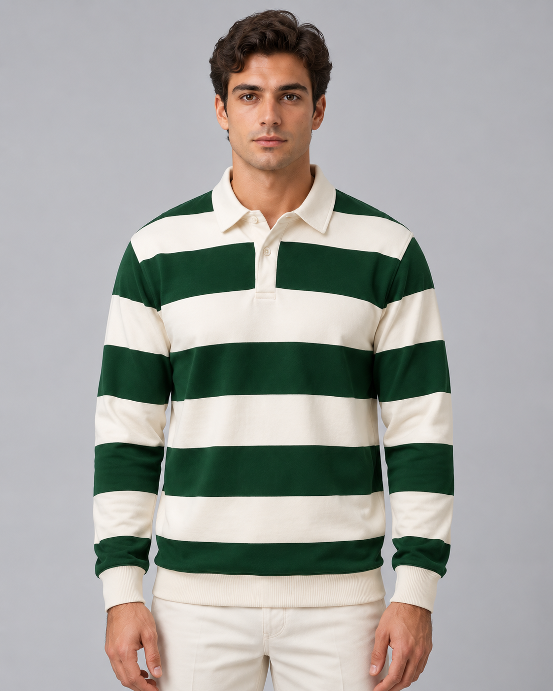 Men's Striped Rugby Polo | Long Sleeve Regular Fit