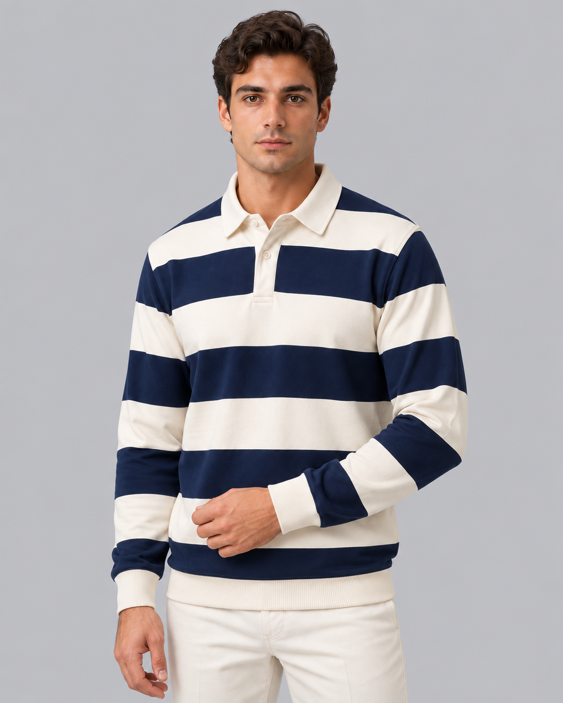 Men's Striped Rugby Polo | Long Sleeve Regular Fit