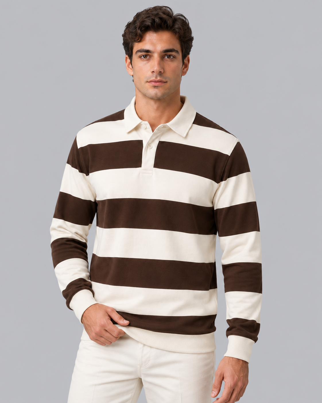 Men's Striped Rugby Polo | Long Sleeve Regular Fit