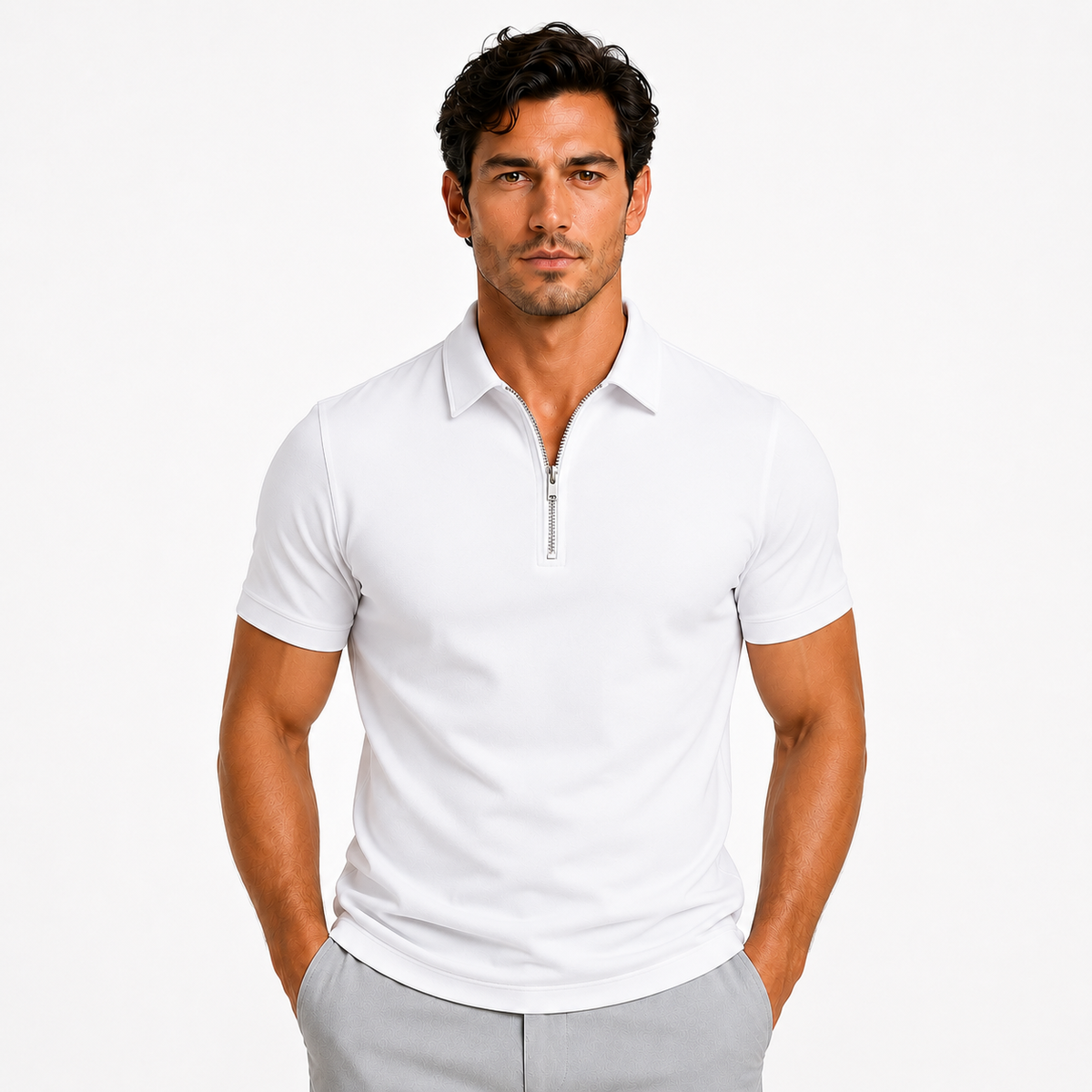 Men's Slim Fit Quarter-Zip Polo Shirt