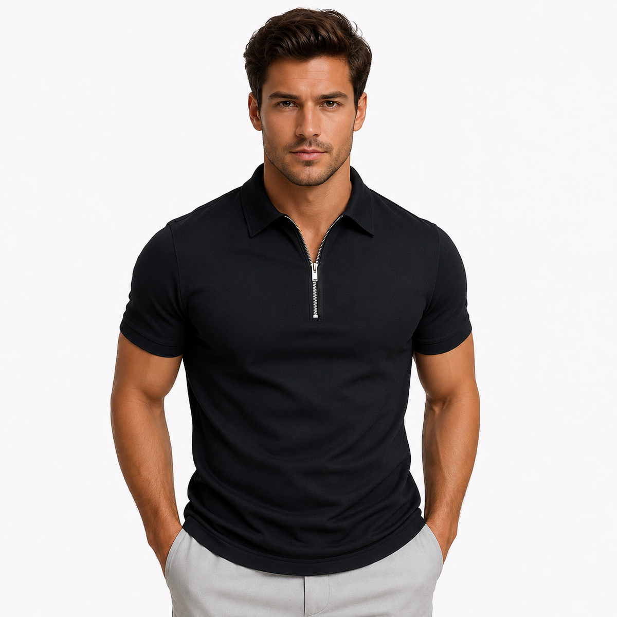 Men's Slim Fit Quarter-Zip Polo Shirt