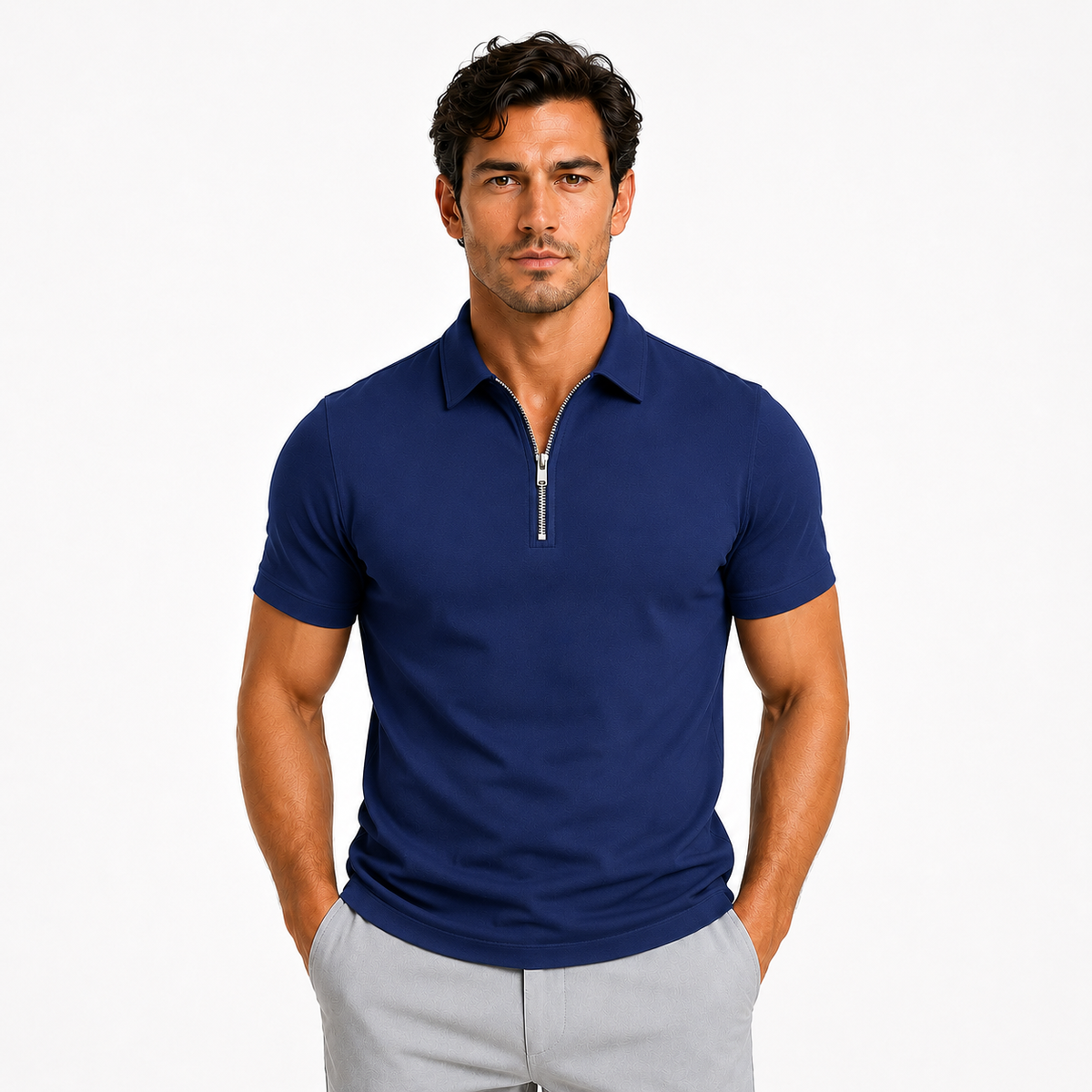 Men's Slim Fit Quarter-Zip Polo Shirt