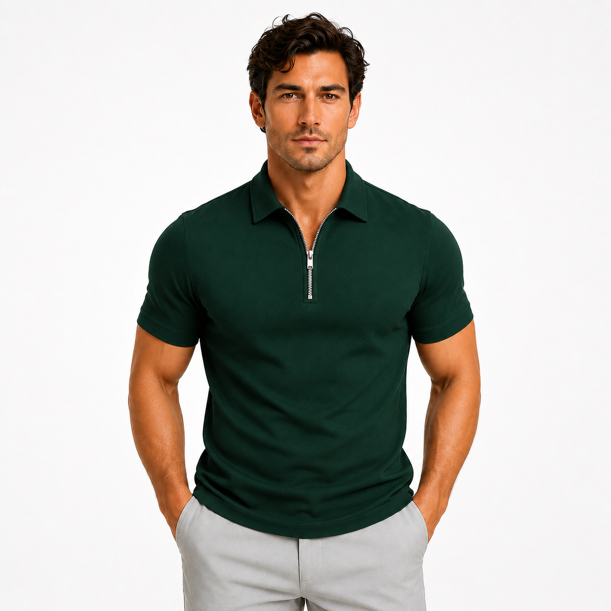 Men's Slim Fit Quarter-Zip Polo Shirt