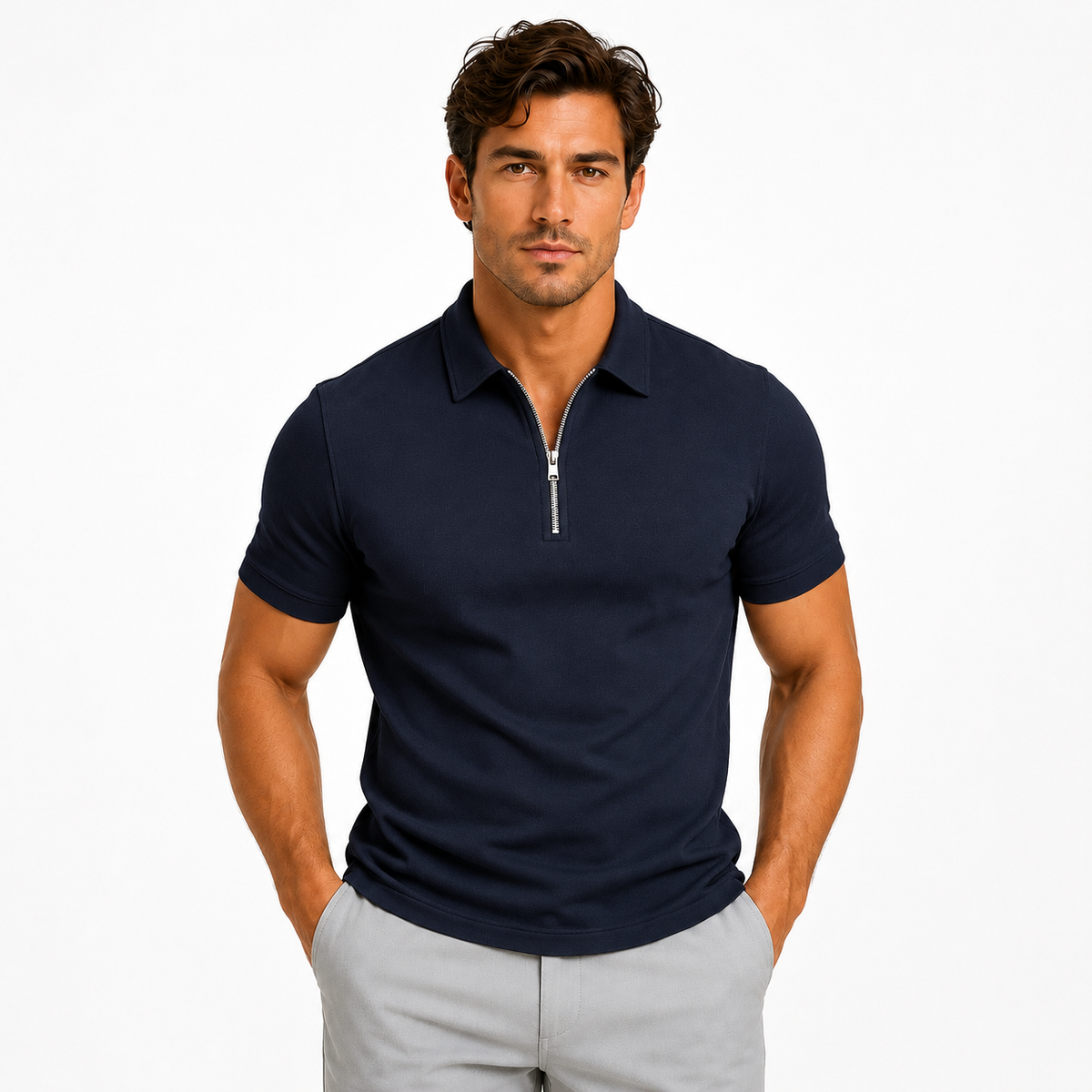 Men's Slim Fit Quarter-Zip Polo Shirt