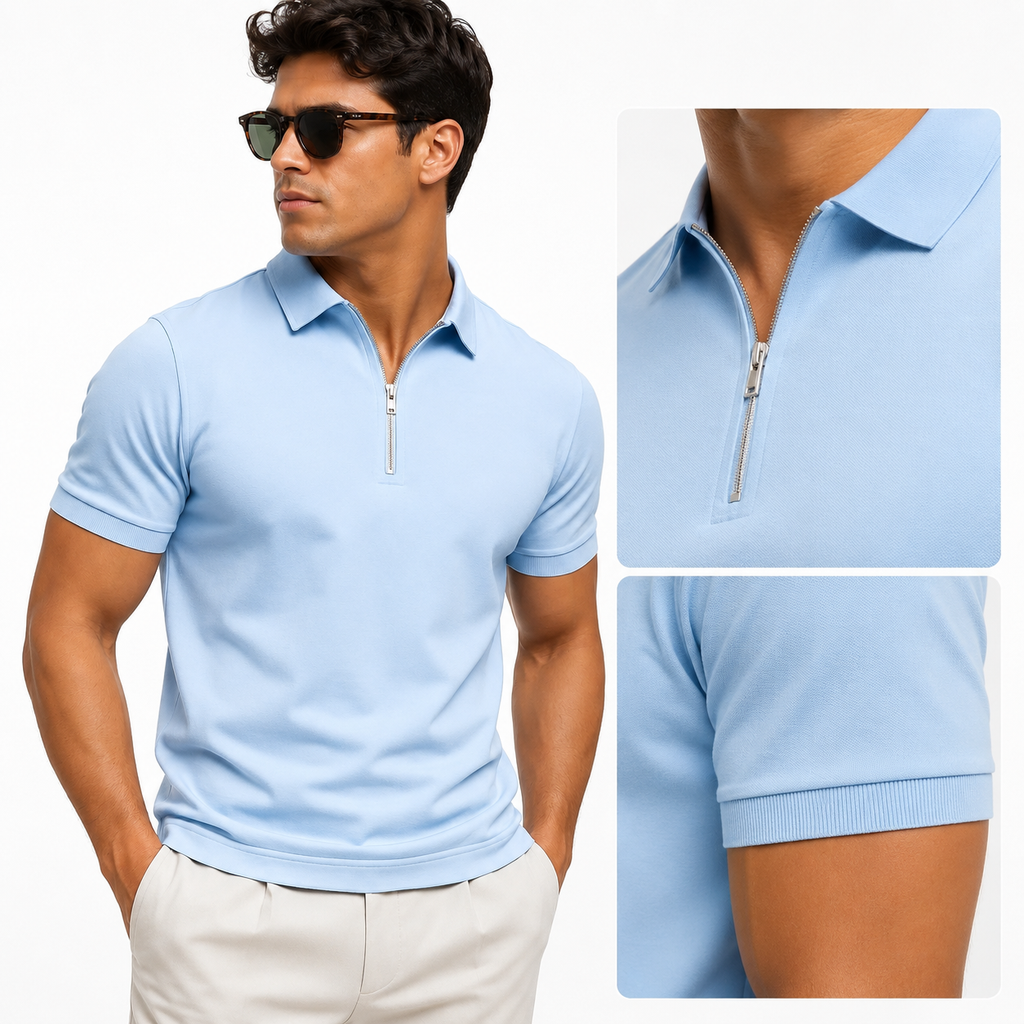 Men's Zip-Neck Slim-Fit Short-Sleeve Polo Shirt