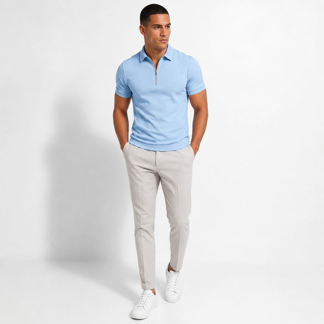 Men's Zip-Neck Slim-Fit Short-Sleeve Polo Shirt