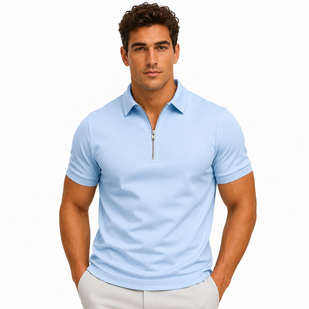 Men's Zip-Neck Slim-Fit Short-Sleeve Polo Shirt