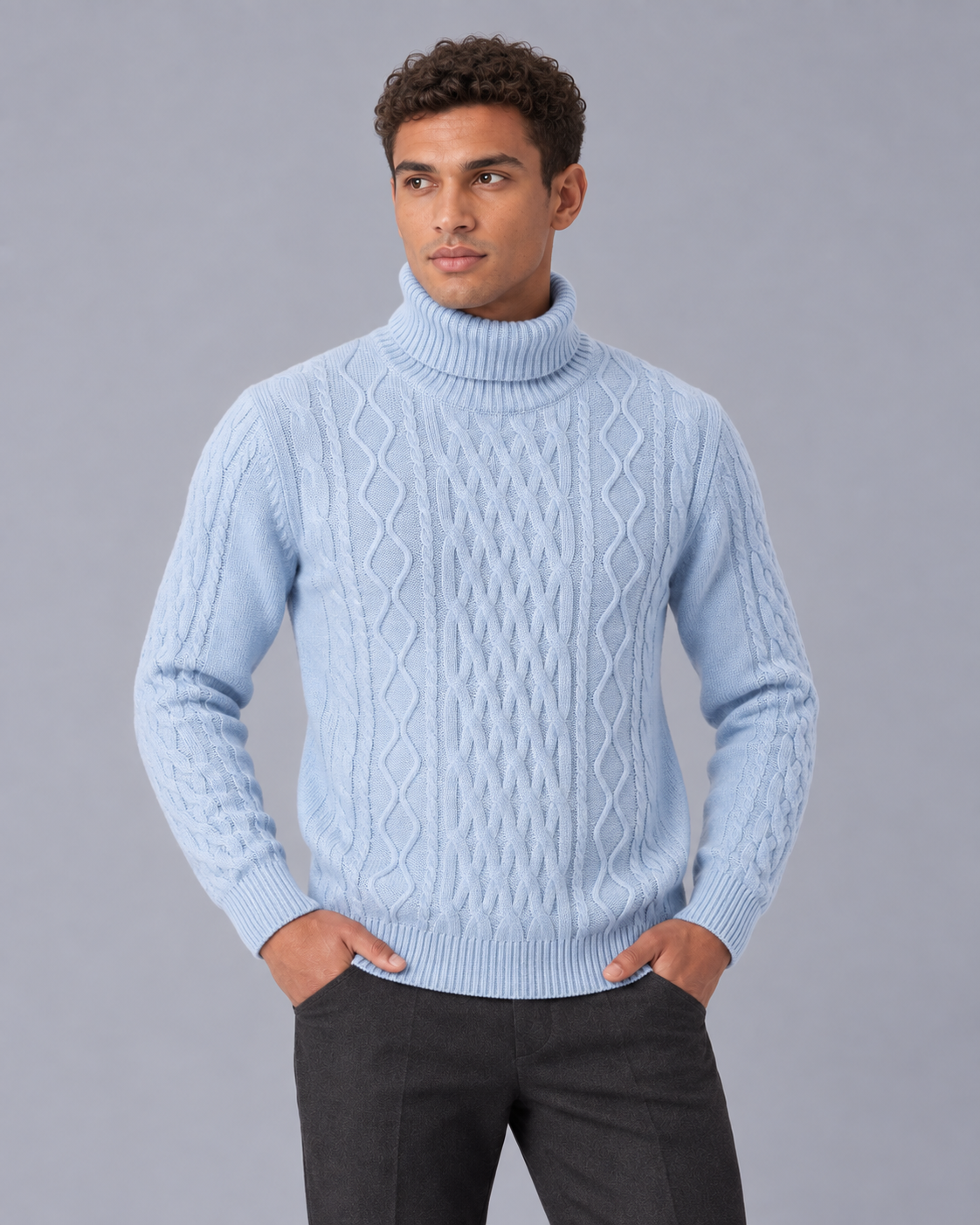 Men's Wool Cable Knit Roll Neck Jumper