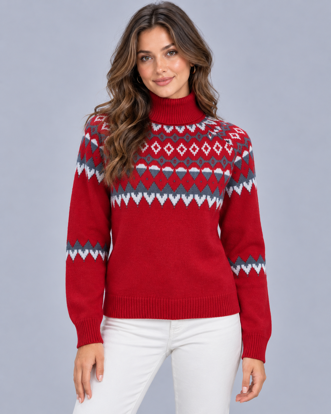 Women's Cozy Knit Fair Isle Turtleneck Jumper | Long Sleeve Pullover Sweater