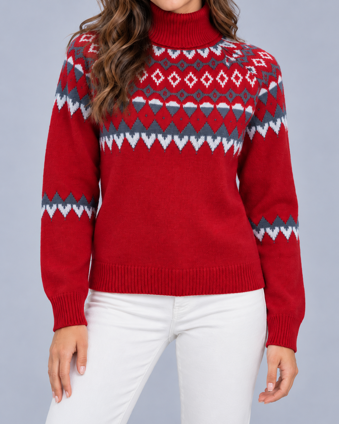 Women's Cozy Knit Fair Isle Turtleneck Jumper | Long Sleeve Pullover Sweater