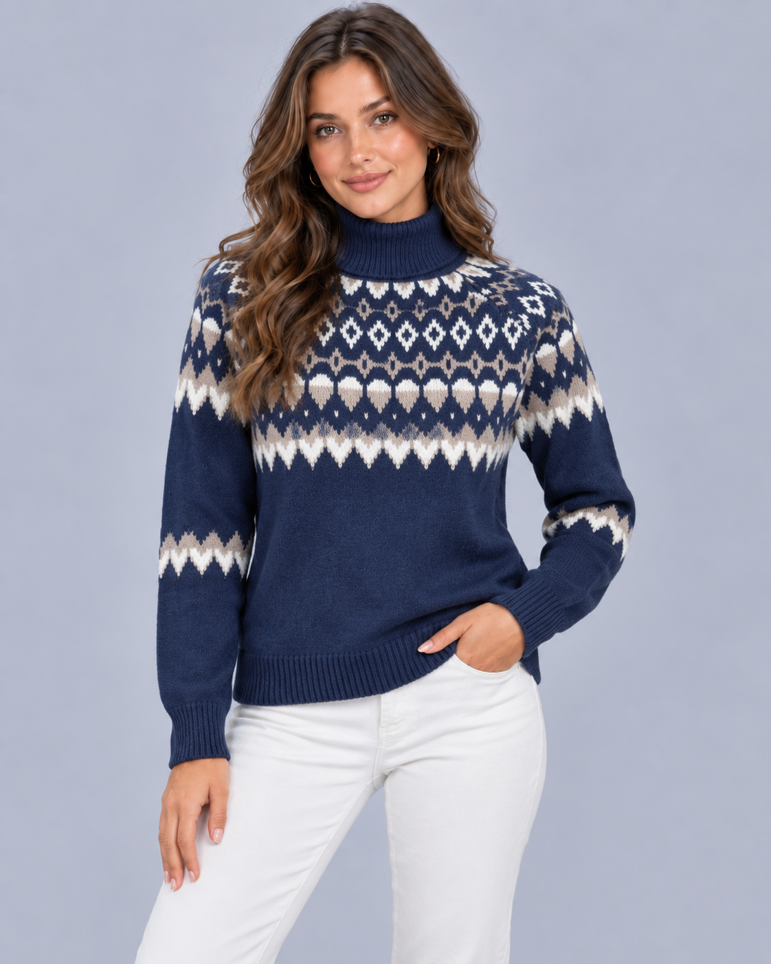 Women's Cozy Knit Fair Isle Turtleneck Jumper | Long Sleeve Pullover Sweater