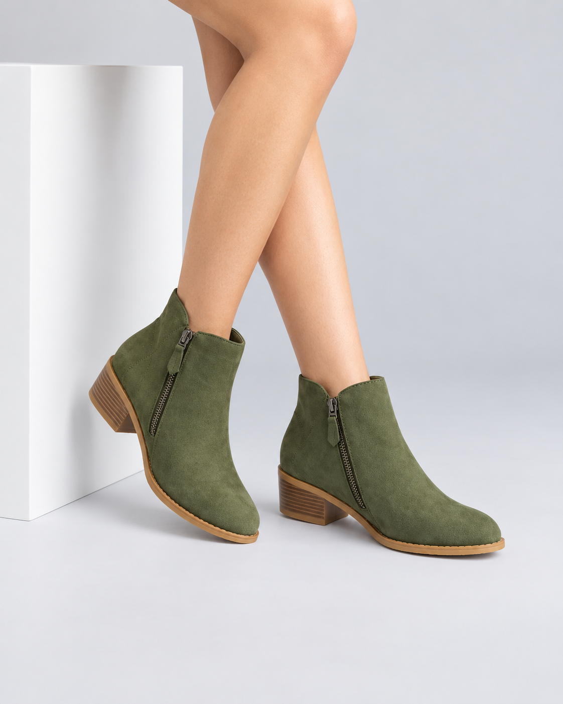 Women's Structured Leather Ankle Boots with Low Block Heel
