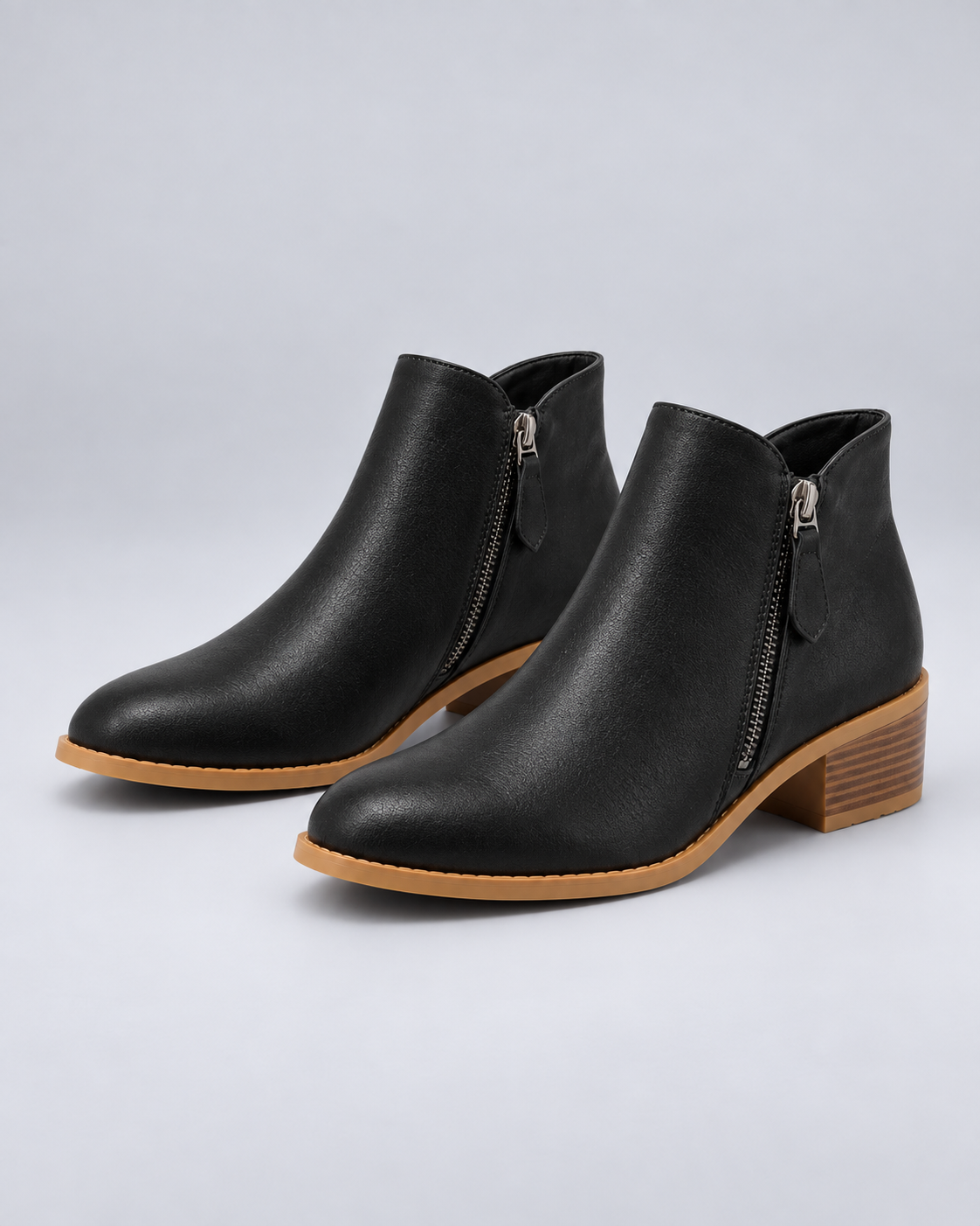 Women's Structured Leather Ankle Boots with Low Block Heel